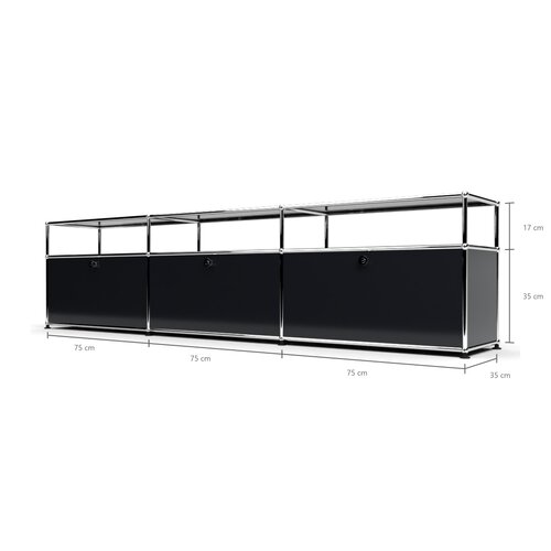 TV-Board 1x3 mit 3 Klapptüren, mit Ablage